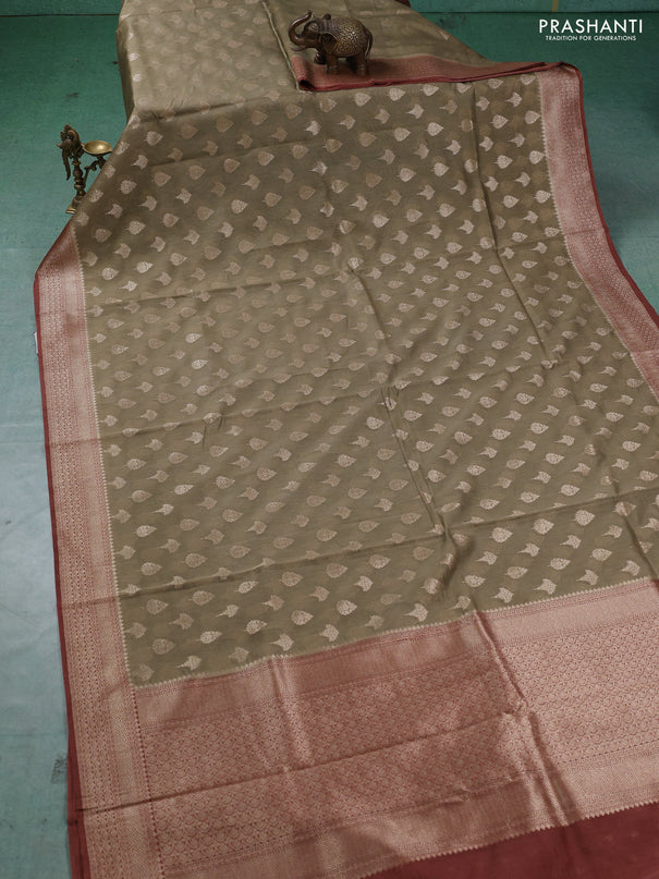 Banarasi silk cotton saree beige and rust shade with allover thread & zari woven buttas and woven border
