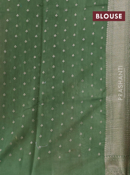 Banarasi silk cotton saree dark peach and green with allover thread & zari woven buttas and woven border