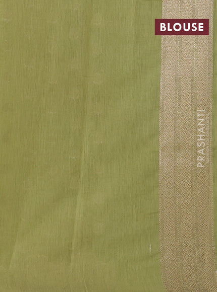Banarasi silk cotton saree pastel green with allover thread & zari woven buttas and woven border