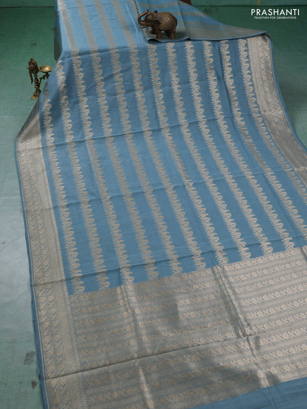 Banarasi silk cotton saree pastel blue with allover thread & zari weaves and woven border