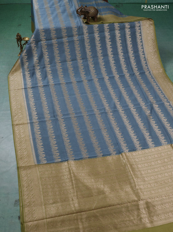 Banarasi silk cotton saree greyish blue and mehendi green with allover thread & zari weaves and woven border