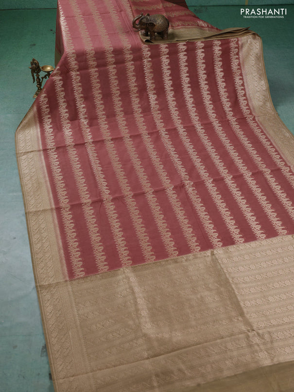 Banarasi silk cotton saree dark peach and sandal with allover thread & zari weaves and woven border