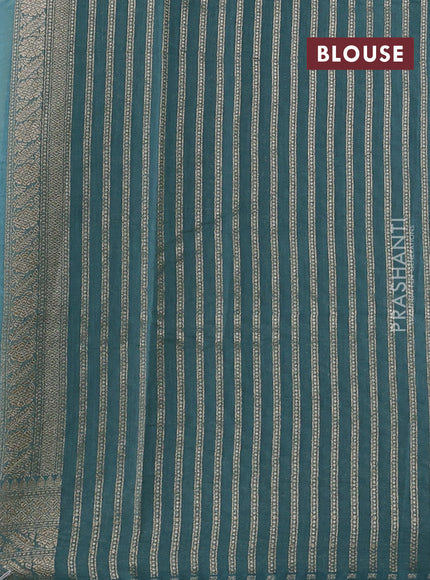 Banarasi silk cotton saree pastel green and pastel blue with allover thread & zari weaves and woven border