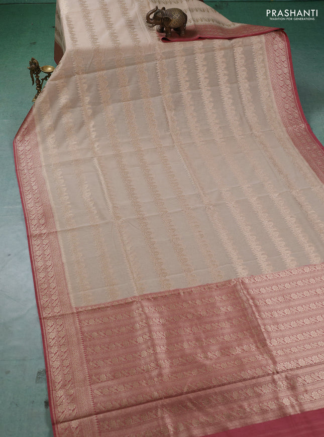 Banarasi silk cotton saree beige and pastel maroon with allover thread & zari weaves and woven border