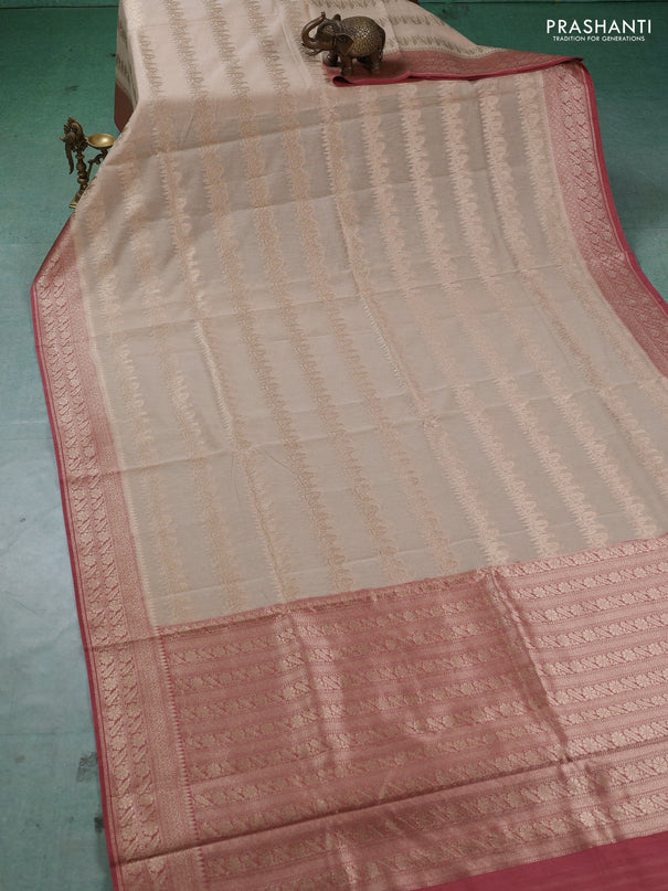Banarasi silk cotton saree beige and pastel maroon with allover thread & zari weaves and woven border