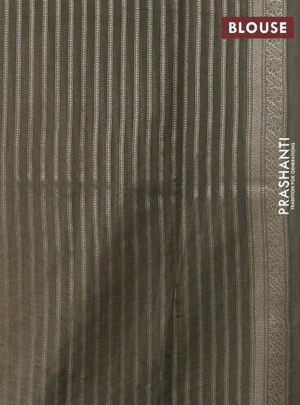 Banarasi silk cotton saree mustard yellow and military green with allover thread & zari weaves and woven border