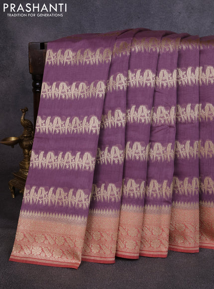 Banarasi silk cotton saree pastel purple and dark peach with allover thread & zari weaves and woven border