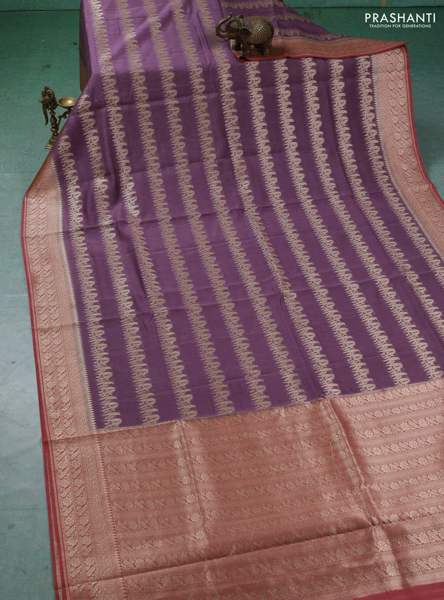 Banarasi silk cotton saree pastel purple and dark peach with allover thread & zari weaves and woven border