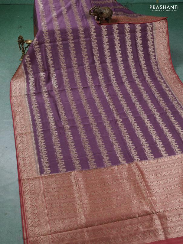 Banarasi silk cotton saree pastel purple and dark peach with allover thread & zari weaves and woven border