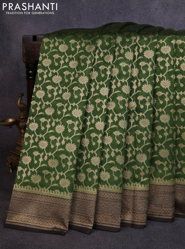 Banarasi silk cotton saree green and black with allover thread & zari weaves and woven border
