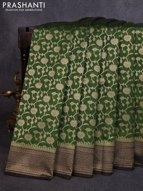 Banarasi silk cotton saree green and black with allover thread & zari weaves and woven border