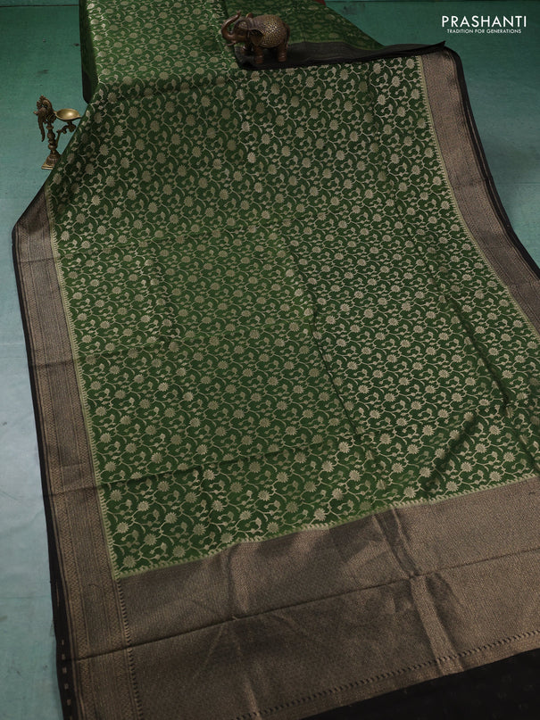 Banarasi silk cotton saree green and black with allover thread & zari weaves and woven border