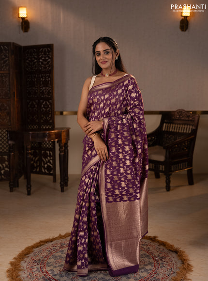 Banarasi silk cotton saree purple with allover thread & zari pichwai weaves and woven border