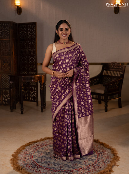 Banarasi silk cotton saree purple with allover thread & zari pichwai weaves and woven border