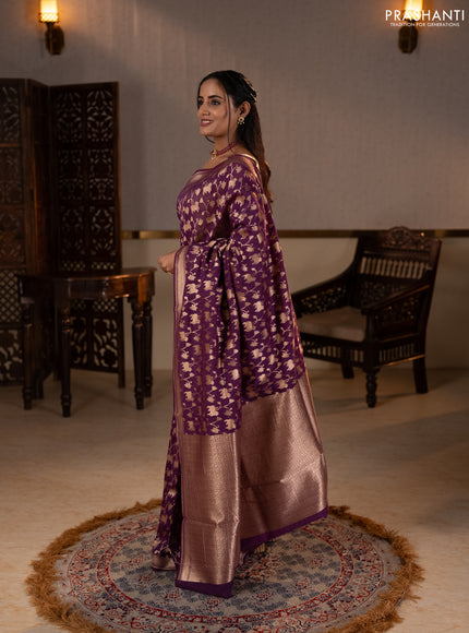 Banarasi silk cotton saree purple with allover thread & zari pichwai weaves and woven border
