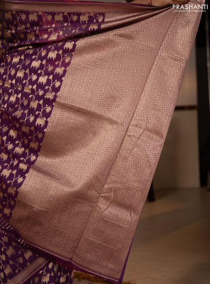 Banarasi silk cotton saree purple with allover thread & zari pichwai weaves and woven border