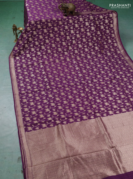 Banarasi silk cotton saree purple with allover thread & zari pichwai weaves and woven border