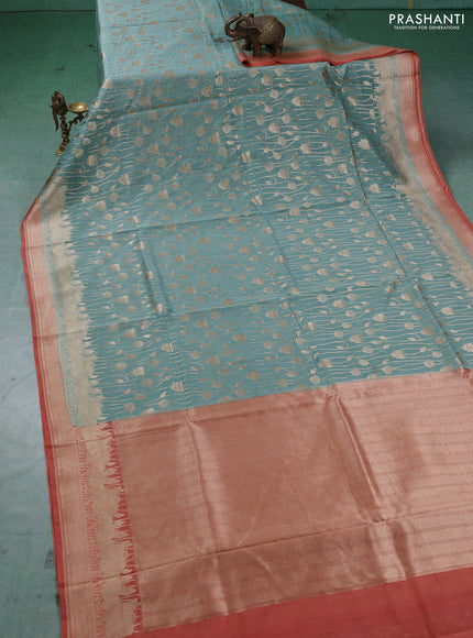 Banarasi silk cotton saree pastel green and rust shade with allover thread & zari weaves and woven border