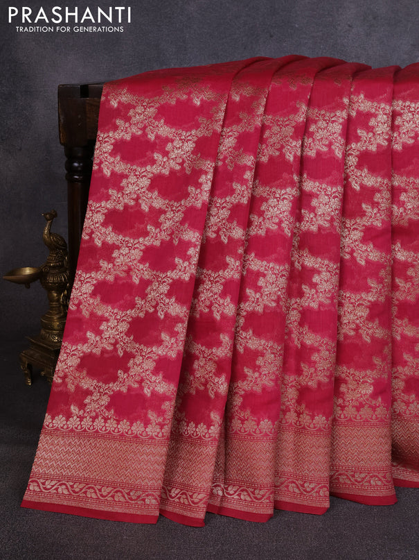 Banarasi silk cotton saree pink with allover thread & zari weaves and woven border