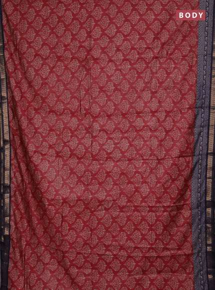 Semi maheshwari cotton saree maroon and navy blue with allover butta prints and zari woven border