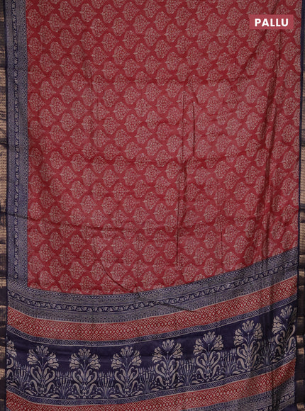 Semi maheshwari cotton saree maroon and navy blue with allover butta prints and zari woven border
