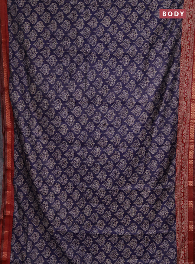 Semi maheshwari cotton saree navy blue and maroon with allover butta prints and zari woven border