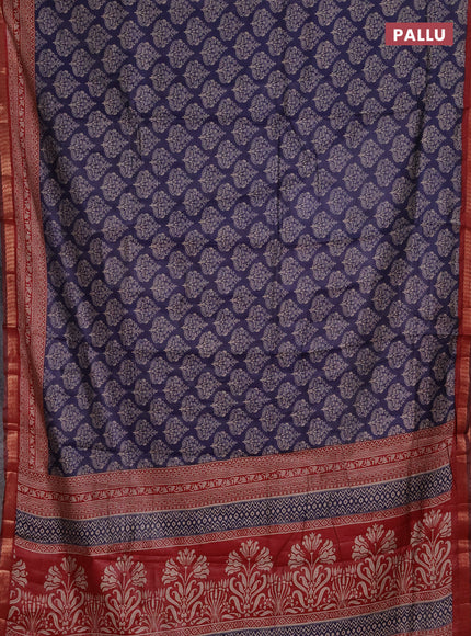 Semi maheshwari cotton saree navy blue and maroon with allover butta prints and zari woven border