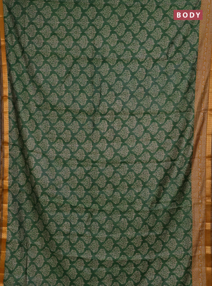 Semi maheshwari cotton saree green and mustard yellow with allover butta prints and zari woven border