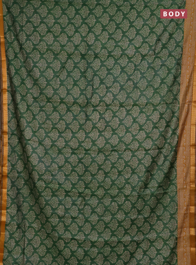 Semi maheshwari cotton saree green and mustard yellow with allover butta prints and zari woven border