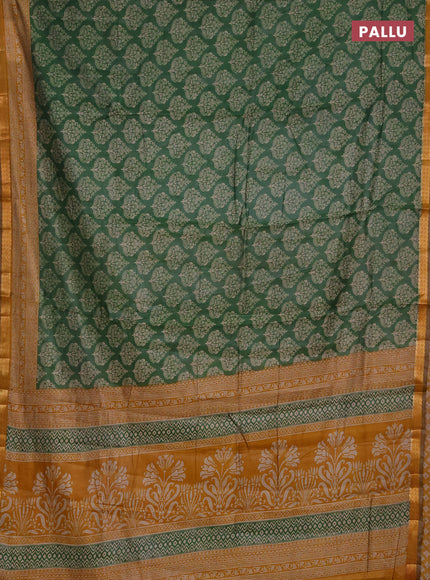 Semi maheshwari cotton saree green and mustard yellow with allover butta prints and zari woven border