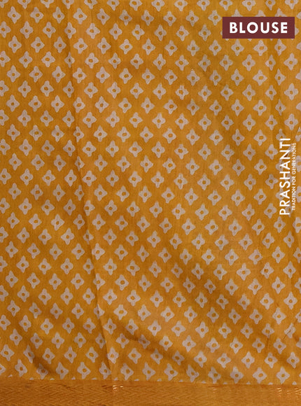 Semi maheshwari cotton saree green and mustard yellow with allover butta prints and zari woven border