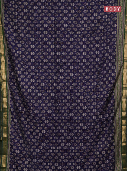 Semi maheshwari cotton saree navy blue and green with allover butta prints and zari woven border