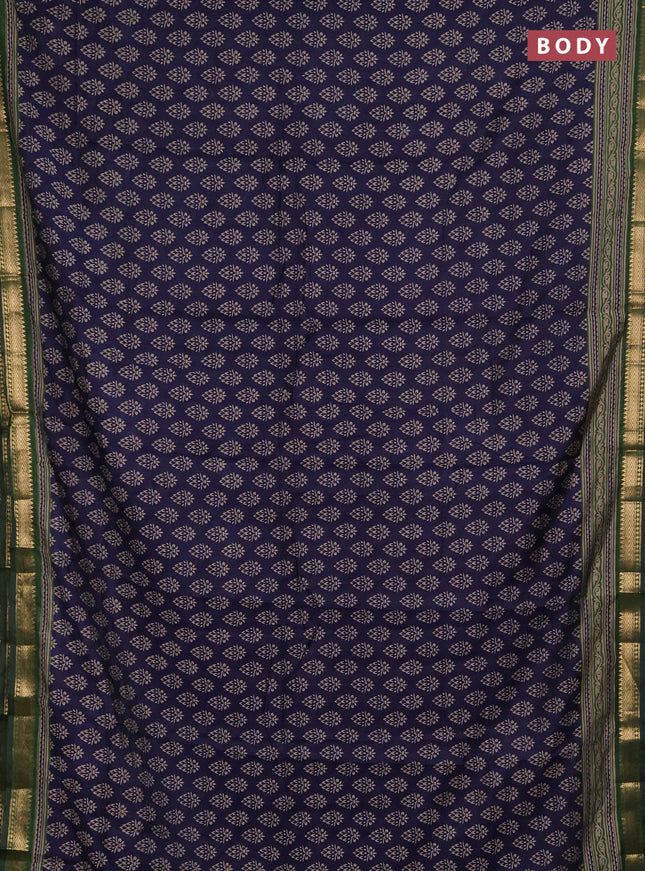 Semi maheshwari cotton saree navy blue and green with allover butta prints and zari woven border