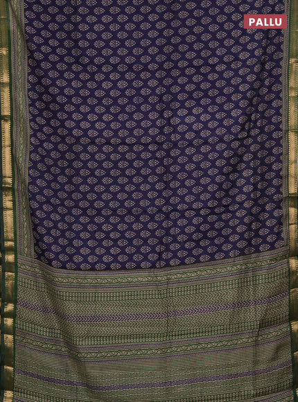 Semi maheshwari cotton saree navy blue and green with allover butta prints and zari woven border