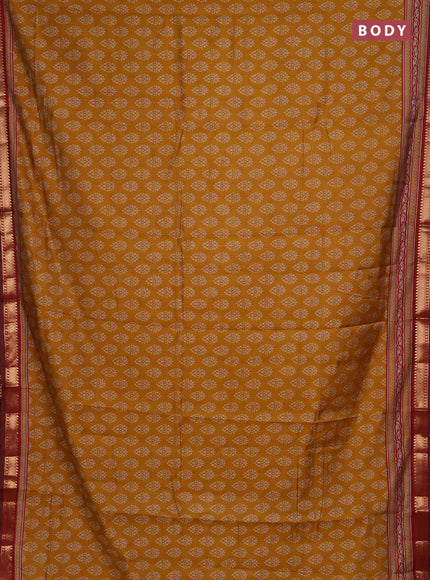 Semi maheshwari cotton saree mustard yellow and maroon with allover butta prints and zari woven border