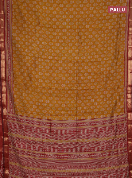 Semi maheshwari cotton saree mustard yellow and maroon with allover butta prints and zari woven border