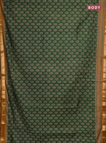 Semi maheshwari cotton saree green and mustard yellow with allover butta prints and zari woven border
