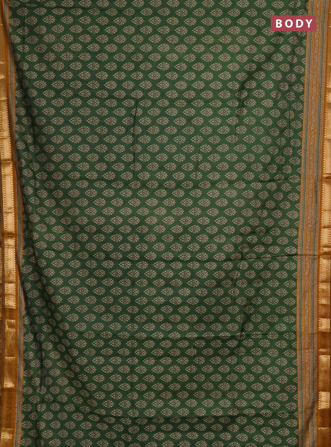 Semi maheshwari cotton saree green and mustard yellow with allover butta prints and zari woven border