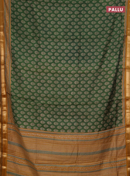 Semi maheshwari cotton saree green and mustard yellow with allover butta prints and zari woven border