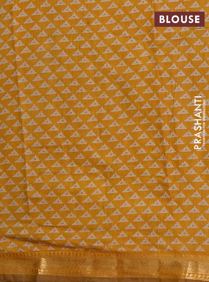 Semi maheshwari cotton saree green and mustard yellow with allover butta prints and zari woven border