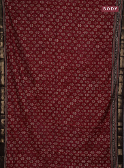 Semi maheshwari cotton saree maroon and coffee brown with allover butta prints and zari woven border