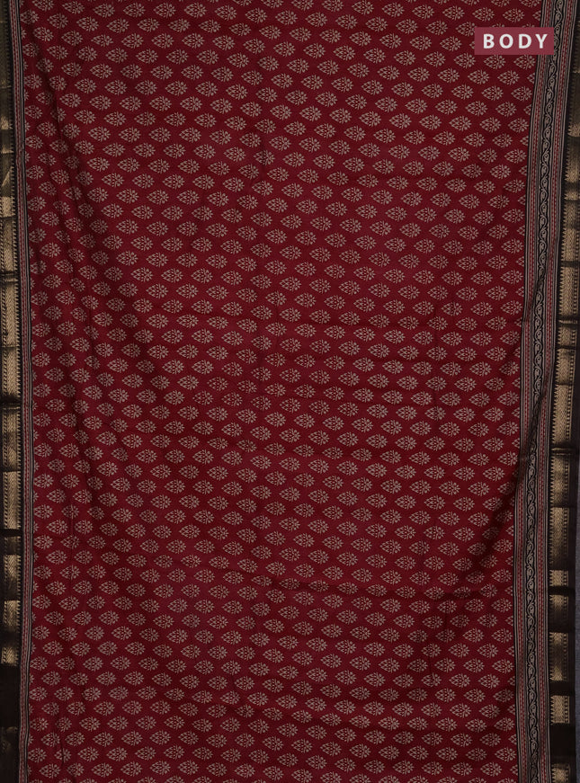 Semi maheshwari cotton saree maroon and coffee brown with allover butta prints and zari woven border