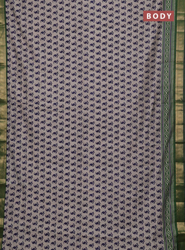 Semi maheshwari cotton saree beige navy blue and green with allover paisley butta prints and zari woven border