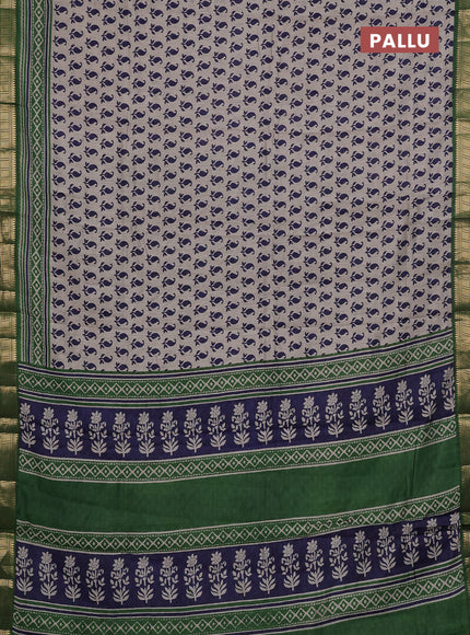 Semi maheshwari cotton saree beige navy blue and green with allover paisley butta prints and zari woven border