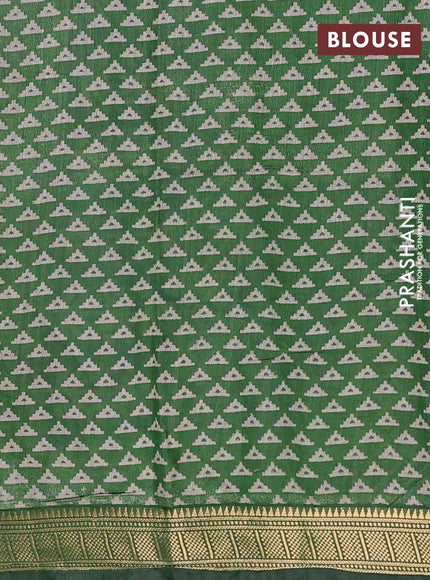 Semi maheshwari cotton saree beige navy blue and green with allover paisley butta prints and zari woven border