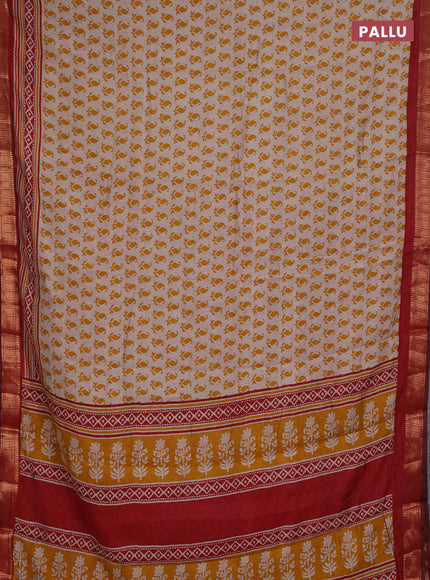 Semi maheshwari cotton saree beige mustard yellow and maroon with allover paisley butta prints and zari woven border