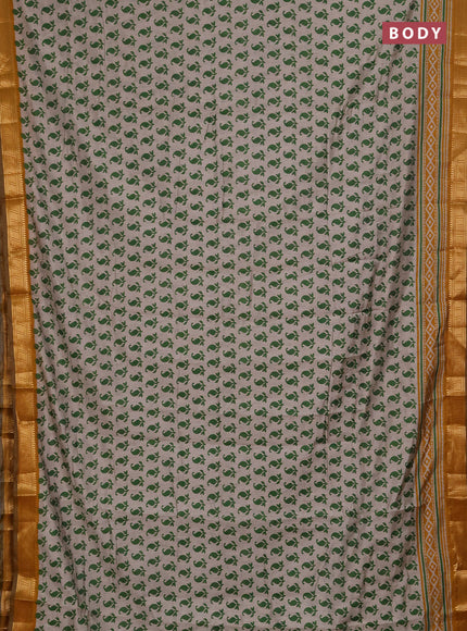 Semi maheshwari cotton saree beige green and mustard yellow with allover paisley butta prints and zari woven border
