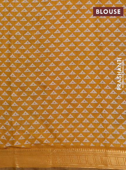 Semi maheshwari cotton saree beige green and mustard yellow with allover paisley butta prints and zari woven border