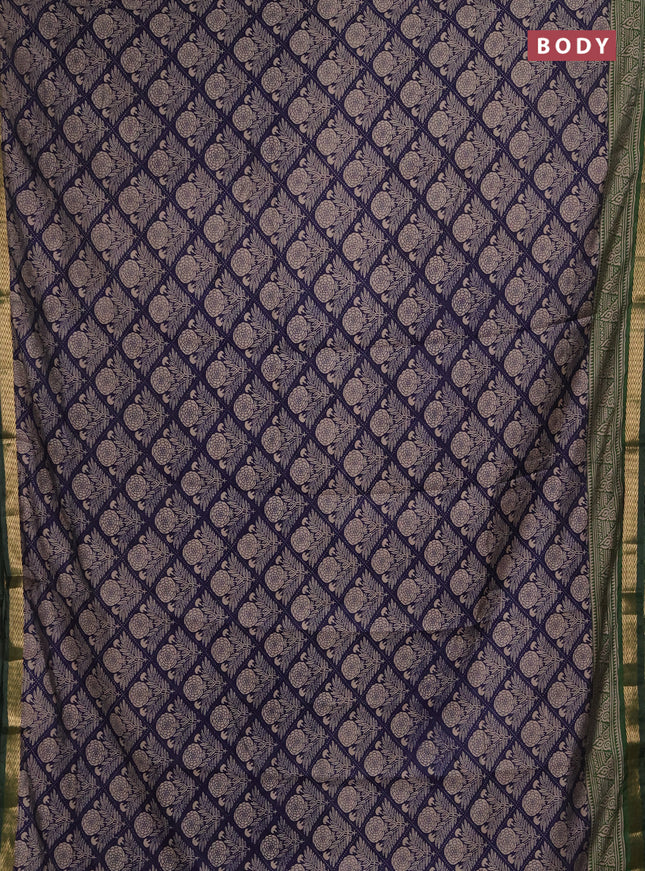 Semi maheshwari cotton saree navy blue and green with allover floral prints and zari woven border