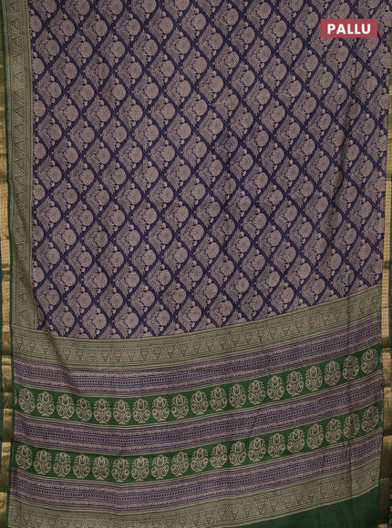 Semi maheshwari cotton saree navy blue and green with allover floral prints and zari woven border